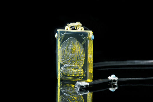 墨西哥蓝珀18K黄金无事牌吊坠 准提佛母 能量系列 商品图1