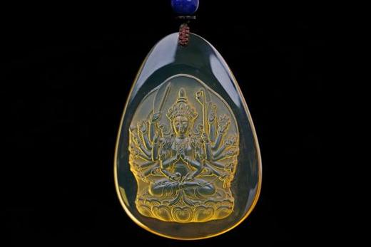 墨西哥蓝珀雕件 水滴形吊坠 准提佛母 能量系列 商品图8