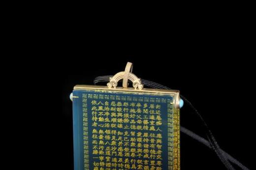 墨西哥蓝珀18k喷砂黄金方牌吉祥经吊坠  能量系列 商品图6