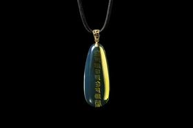墨西哥蓝珀18K喷砂黄金万字扣头水滴形吊坠 准提神咒 能量系列