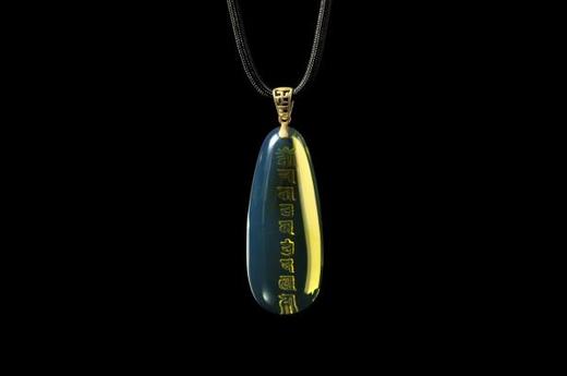 墨西哥蓝珀18K喷砂黄金万字扣头水滴形吊坠 准提神咒 能量系列 商品图0