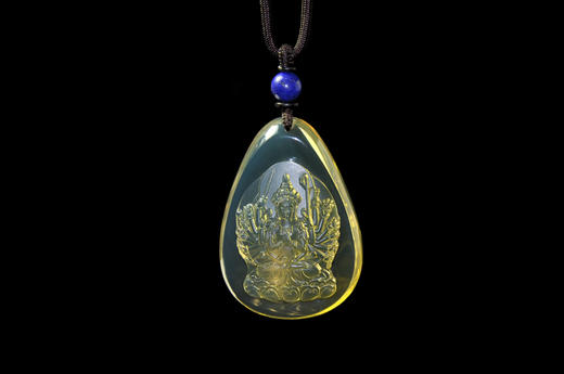 墨西哥蓝珀雕件 水滴形吊坠 准提佛母 能量系列 商品图0