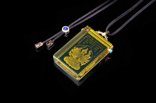 墨西哥蓝珀18K黄金方牌吊坠 准提佛母+发愿文  能量系列 佛牌 商品图3