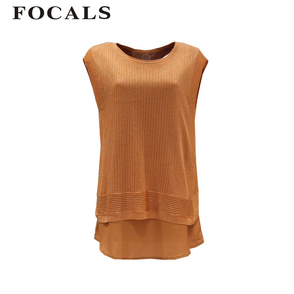 FOCALS福柯斯女装夏季新款半袖拼接针织衫YNBM13929