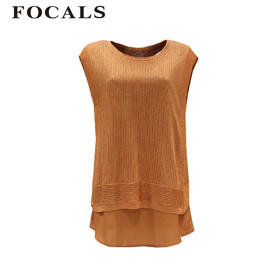 FOCALS福柯斯女装夏季新款半袖拼接针织衫YNBM13929