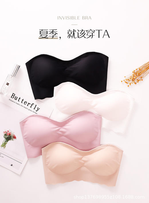 【赠送价值39元肩带，三种穿法】聚拢防滑一字围无痕隐形冰感文胸，无钢圈、无肩带，舒适不勒人，科学版型设计，3D立体模杯，超级聚拢，夏季清凉降温，露肩露背无压力WY 商品图6