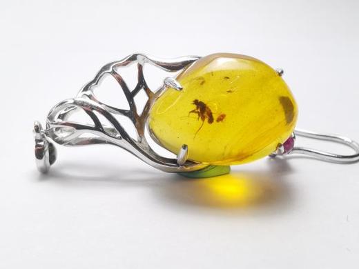 虫珀 灵 墨西哥蓝珀18K白金耳饰 收藏级 商品图4