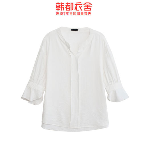 韩都衣舍2020夏装新款女装韩版宽松显瘦V领短袖衬衫OM60108 商品图3