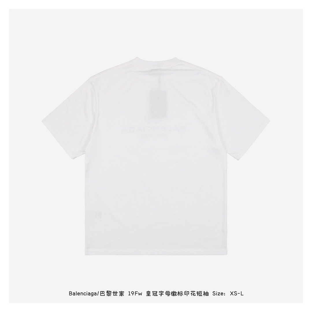 balenciaga/巴黎世家 19fw 皇冠字母徽标印花短袖