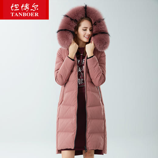 TB18762 坦博尔2018新款长款羽绒服女连帽大毛领修身外套潮 商品图0