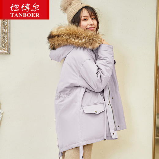 TD19132 坦博尔工装羽绒服2019爆款女装外套上衣冬季短款大毛领羽绒服女装 商品图0