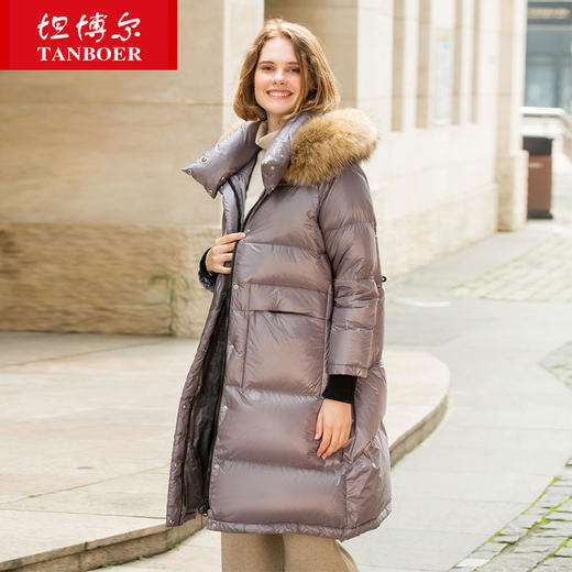 TD19196坦博尔真毛领羽绒服2019时尚款韩版中长百搭外套女士冬装 商品图1
