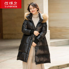 TD19196坦博尔真毛领羽绒服2019时尚款韩版中长百搭外套女士冬装