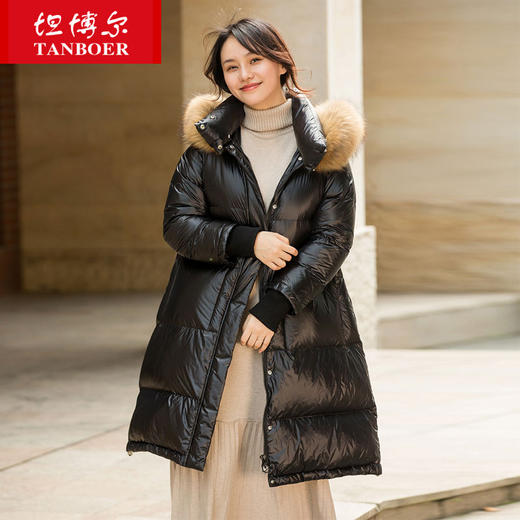 TD19196坦博尔真毛领羽绒服2019时尚款韩版中长百搭外套女士冬装 商品图0