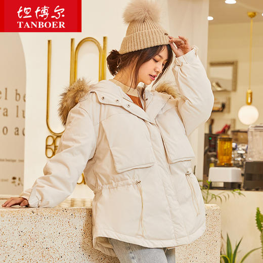 TD19168坦博尔冬季短款带帽羽绒服女装韩版大毛领外套2019新款潮 商品图1