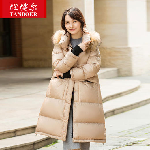 TD19196坦博尔真毛领羽绒服2019时尚款韩版中长百搭外套女士冬装 商品图2