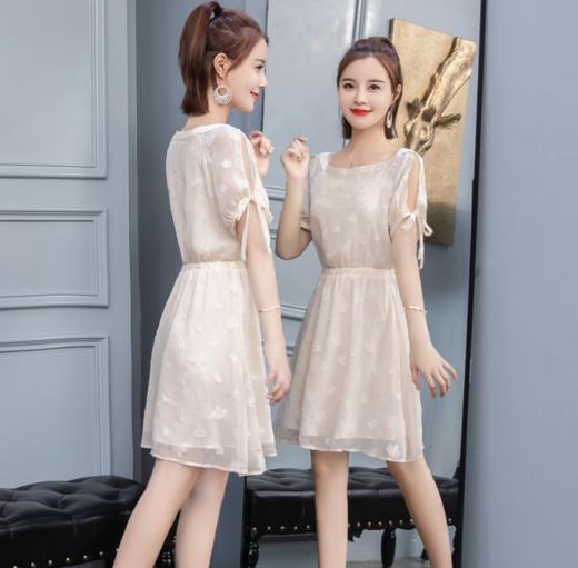 小个子雪纺连衣裙女夏夏季中学生露肩收腰显瘦韩版中长款裙子 商品图2