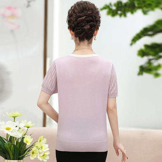 QYY-xx1901时尚妈妈装大码宽松镶钻冰丝短袖针织衫 商品图3