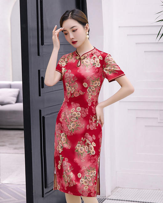 时尚气质低领，滴水短袖丝绸旗袍ZA-昙花 商品图2