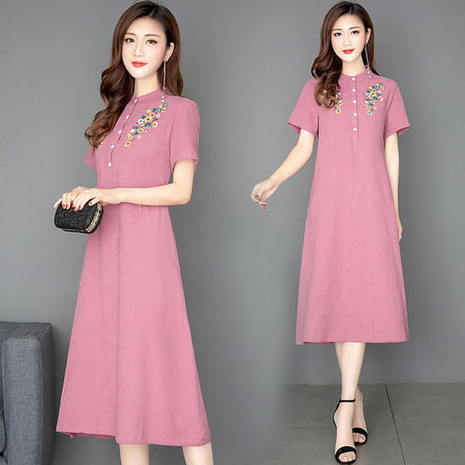 MQ-1778-662夏新款棉麻复古宽松薄款刺绣民族风连衣裙YY 商品图0