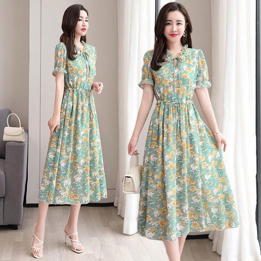 WZNH-WX33029夏季优雅气质女装雪纺V领A字裙连衣裙 商品图1