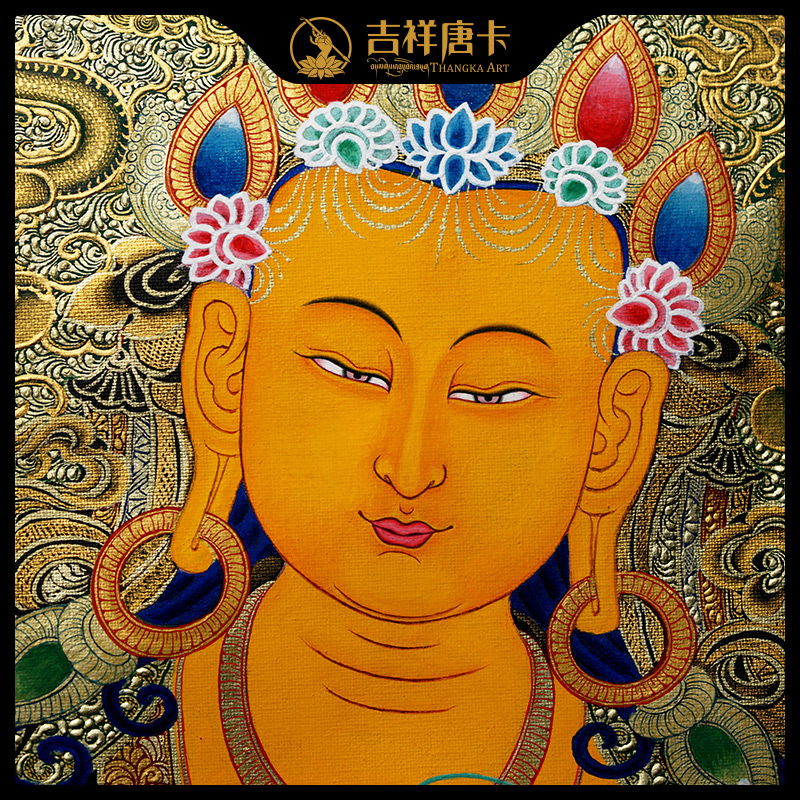 吉祥唐卡 仁青才让手绘黑凸金文殊菩萨唐卡