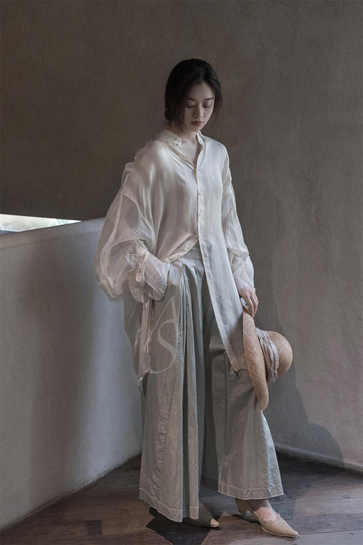 Phaedo  豆绿色/柿染褶皱阔腿裤 商品图4