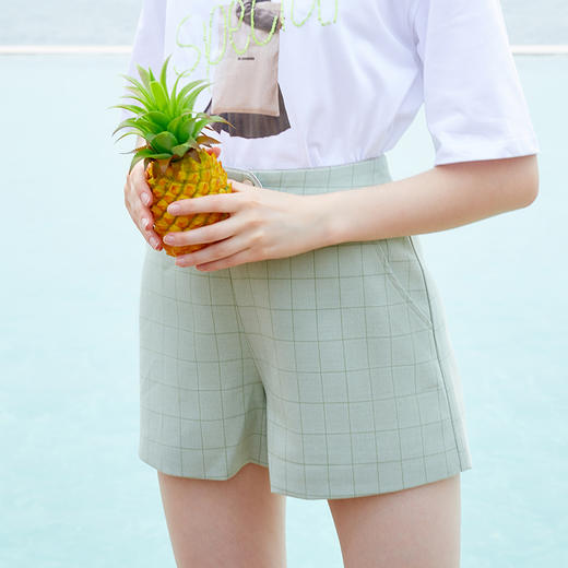 欧芮儿夏装新款女装格子阔腿短裤女高腰显瘦休闲裤女裤子 商品图1