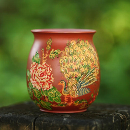 【陈泰源】【红色孔雀开屏中号杯】陶泥主人杯 商品图0