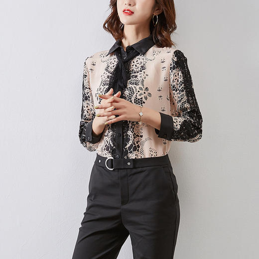 上海旗袍厂ASE-c9221气质韩版真丝开衫翻领修身型女式衬衫 商品图0