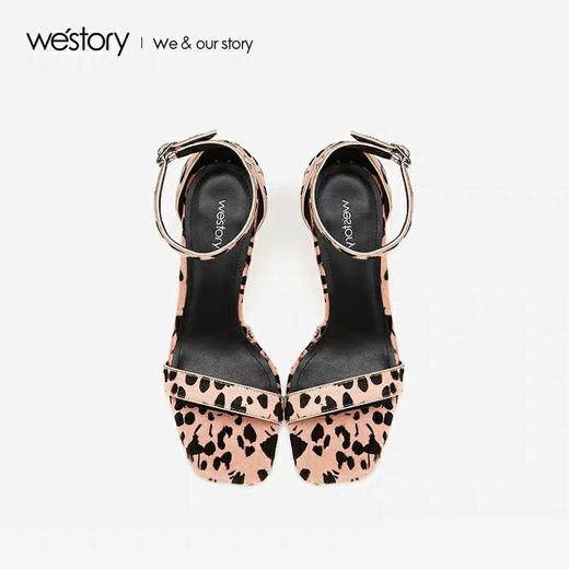 westory2020新款豹纹高跟凉鞋女粗跟性感复古优雅女鞋W29BG60042 商品图1