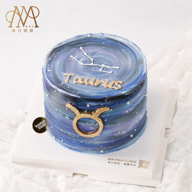 3319"taurus维纳斯渐变星空&金牛座"紫蓝色渐变底蛋糕