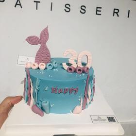 宝宝生日手工翻糖湖蓝色奶油蛋糕