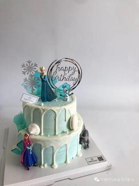 冰雪奇缘艾莎安娜公主宝宝生日奶油蛋糕