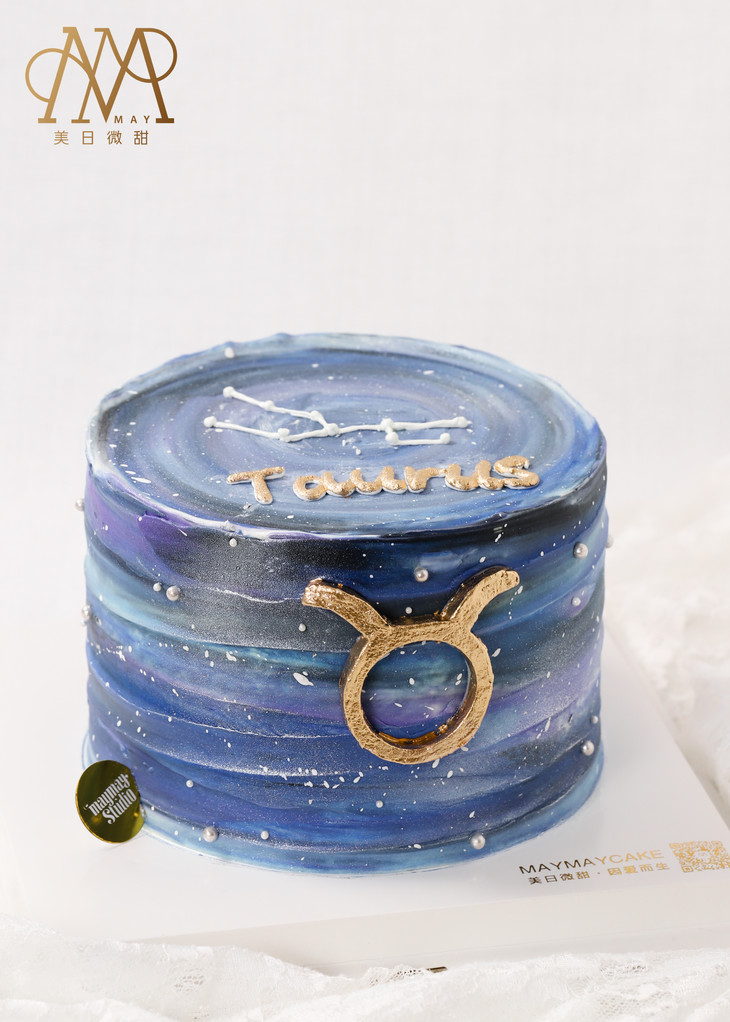 3319"taurus维纳斯渐变星空&金牛座"紫蓝色渐变底蛋糕(星座 朋友 男