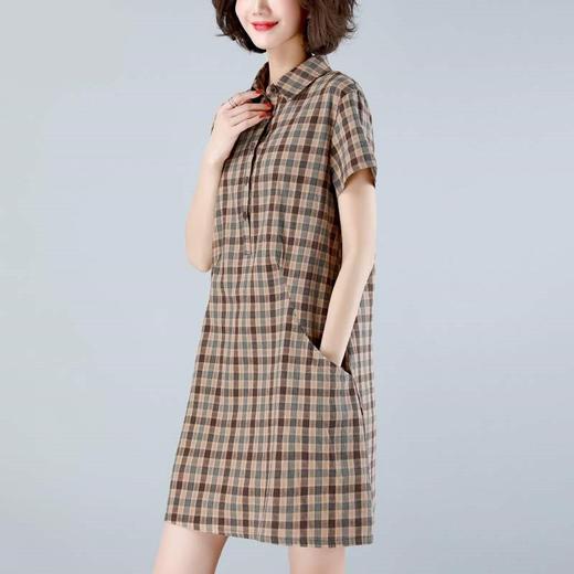 MQ-MZX211夏新款宽松中长款休闲复古翻领格子连衣裙YY 商品图1