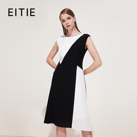 EITIE爱特爱夏季新款女装品牌中长裙黑白拼接设计雪纺连衣裙5907657