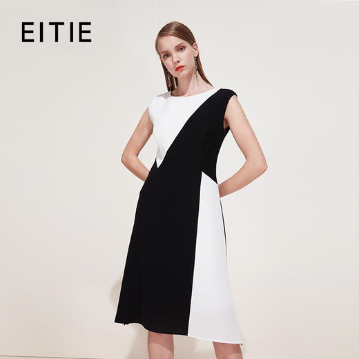 EITIE爱特爱夏季新款女装品牌中长裙黑白拼接设计雪纺连衣裙5907657 商品图0