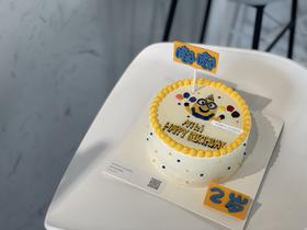 宝宝生日小黄人手绘翻糖姓名牌奶油蛋糕