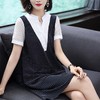AHM-wmy9258新款假两件大码胖mm蕾丝拼接条纹连衣裙 商品缩略图0