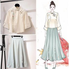 【汉服女唐装旗袍两件套】民国风女装复古学生春夏改良日常装裙子