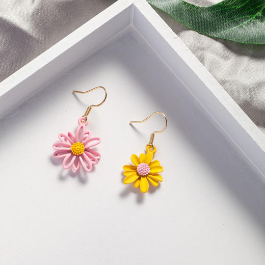 【少女甜美花朵耳坠】925银针小雏菊耳钉女时尚饰品 森系撞色耳环耳钩 商品图8