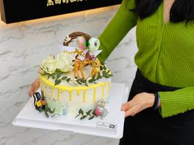 森林小动物小鹿斑比森系生日蛋糕