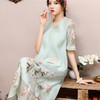 OGFY-99385新款中国风刺绣V领短袖宽松大码中长款连衣裙 商品缩略图0