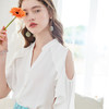 OLrain法式高级穿搭白色雪纺衬衫女夏季2022年荷叶边露肩衬衣 商品缩略图1