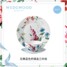 WEDGWOOD玮致活花舞蓝色杯碟盘三件组骨瓷咖啡茶杯碟餐盘礼盒套装