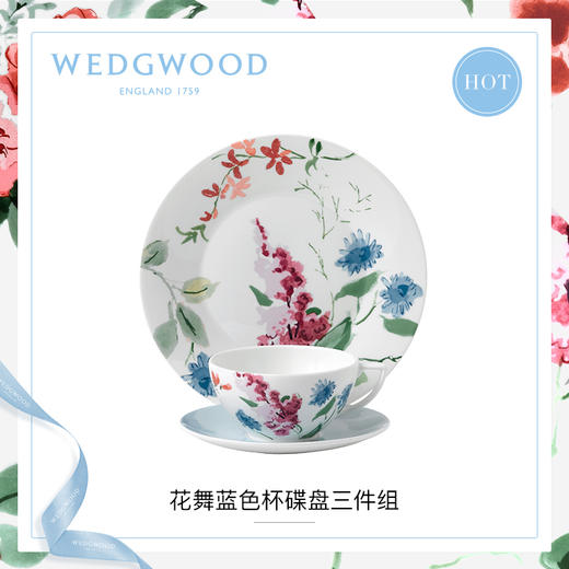 WEDGWOOD玮致活花舞蓝色杯碟盘三件组骨瓷咖啡茶杯碟餐盘礼盒套装 商品图0