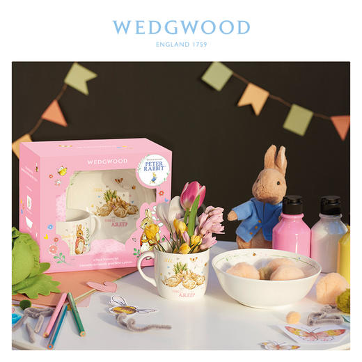 WEDGWOOD玮致活彼得兔粉色杯碗2件组骨瓷马克杯饭碗儿童餐具套装 商品图3