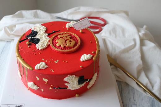 祝寿贺寿长辈仙鹤福字生日奶油蛋糕 商品图0