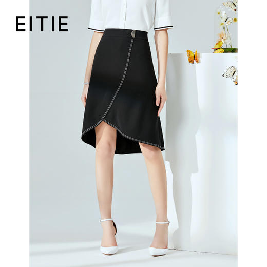 EITIE爱特爱夏季新款时尚通勤显瘦不对称下摆A字高腰半身裙女B2006408 商品图0
